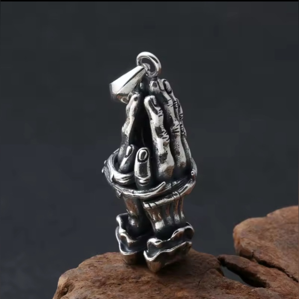 Solid 925 Sterling Silver Prayer Hands Pendent - image 1